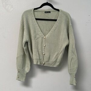 Mint Green Chunky Cardigan with pearls